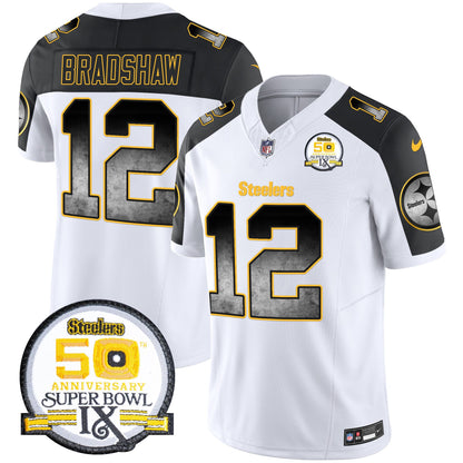 Steelers Arch Smoke 50th Anniversary Of Super Bowl IX Patch Vapor Limited Jersey - All Stitched