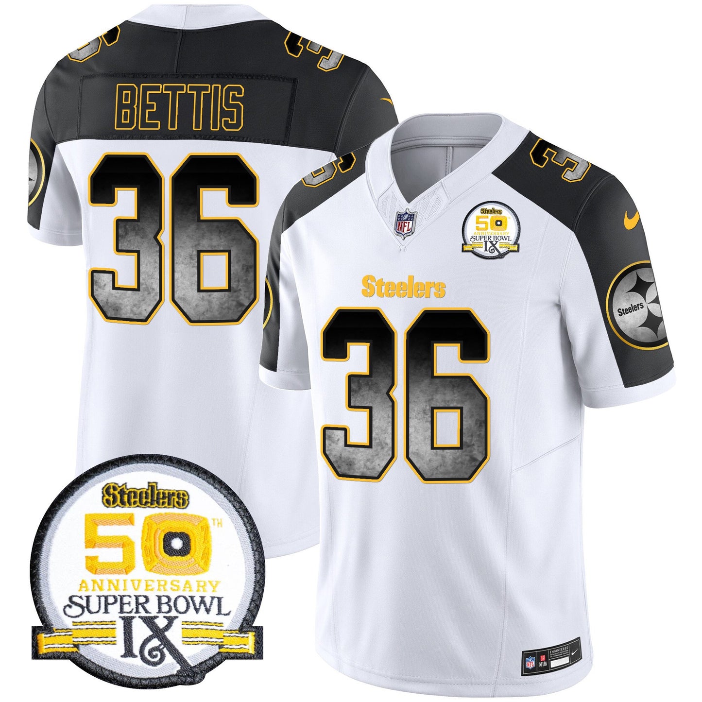 Steelers Arch Smoke 50th Anniversary Of Super Bowl IX Patch Vapor Limited Jersey - All Stitched