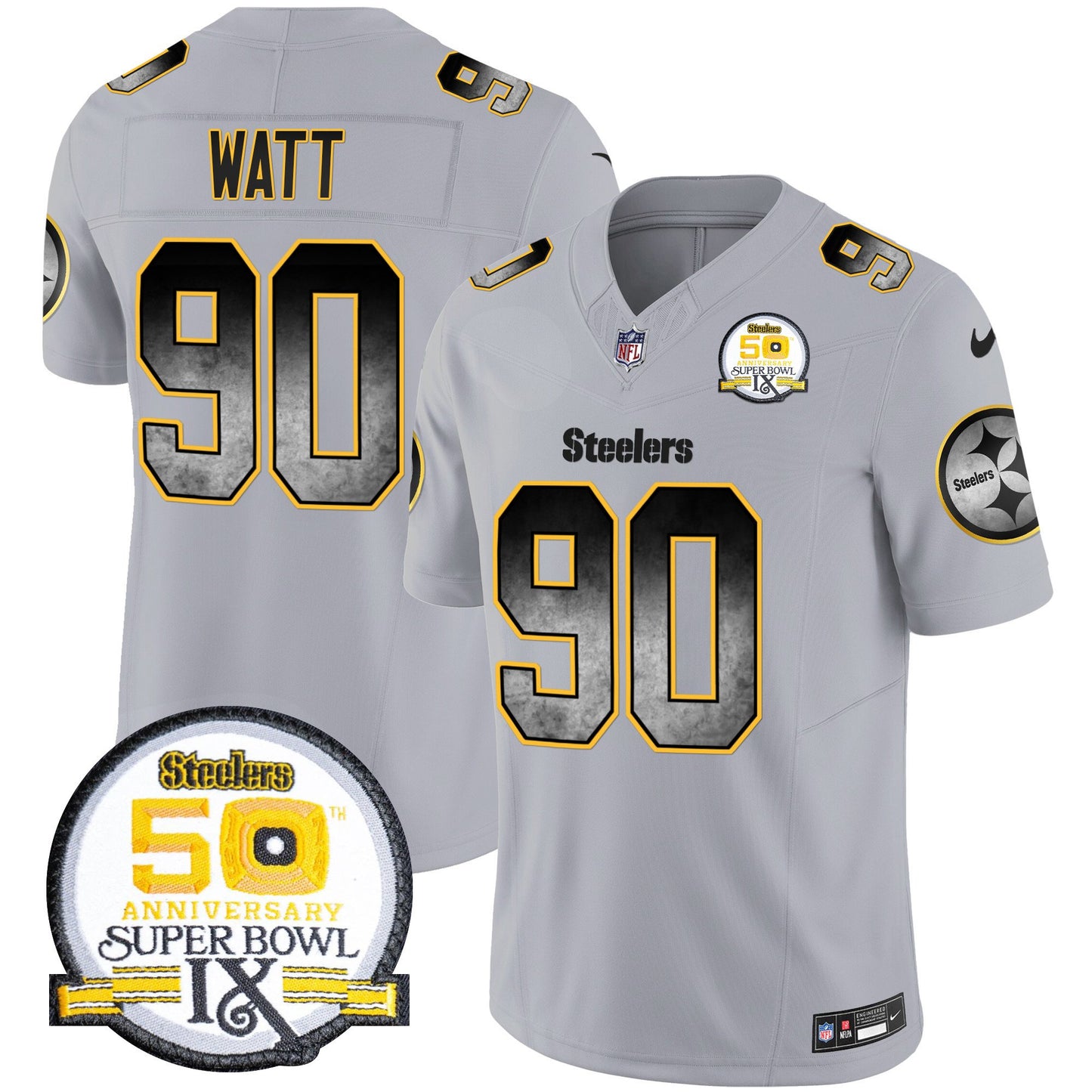 Steelers Arch Smoke 50th Anniversary Of Super Bowl IX Patch Vapor Limited Jersey - All Stitched