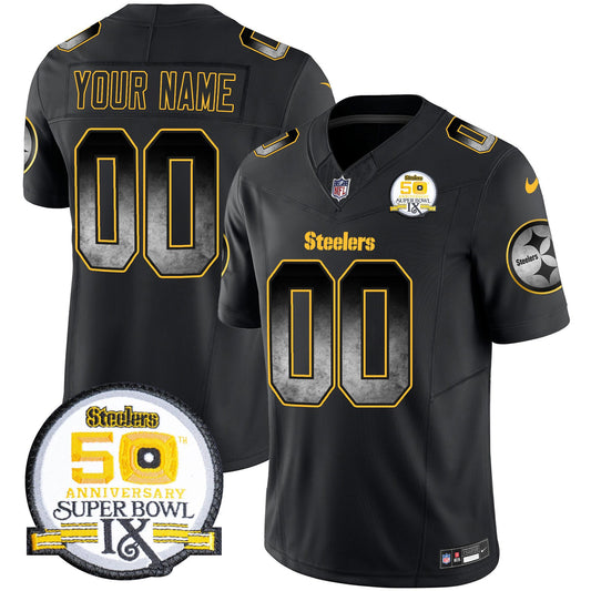 Steelers Arch Smoke 50th Anniversary Of Super Bowl IX Patch Vapor Limited Custom Jersey - All Stitched