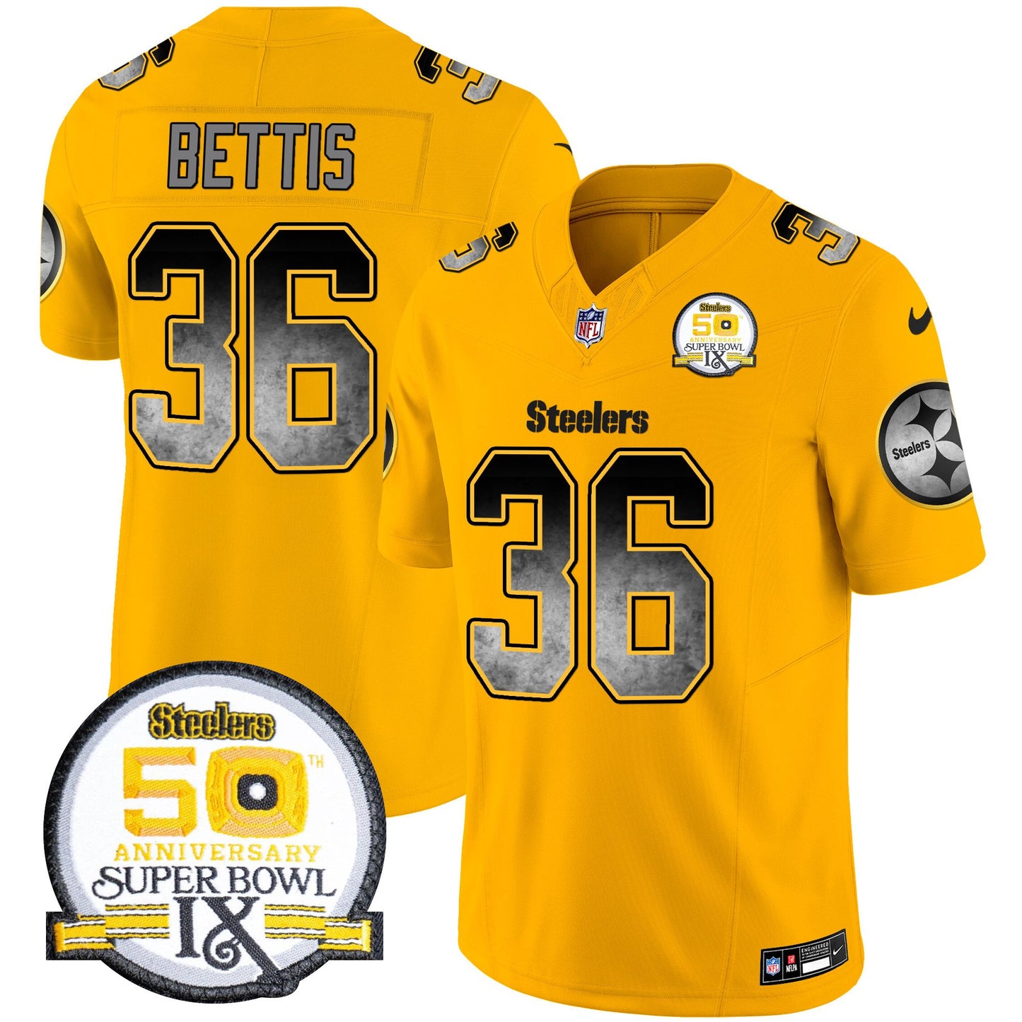 Steelers Arch Smoke 50th Anniversary Of Super Bowl IX Patch Vapor Limited Jersey - All Stitched