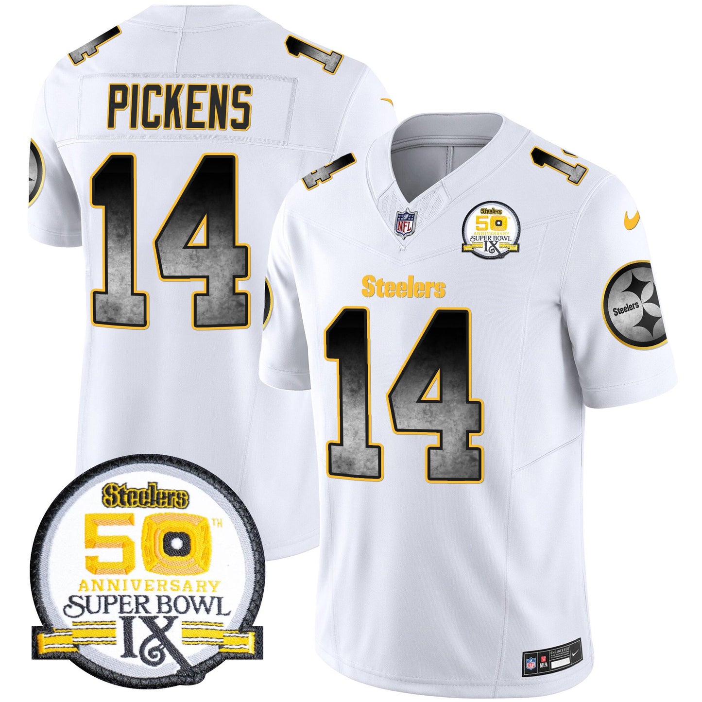 Steelers Arch Smoke 50th Anniversary Of Super Bowl IX Patch Vapor Limited Jersey - All Stitched