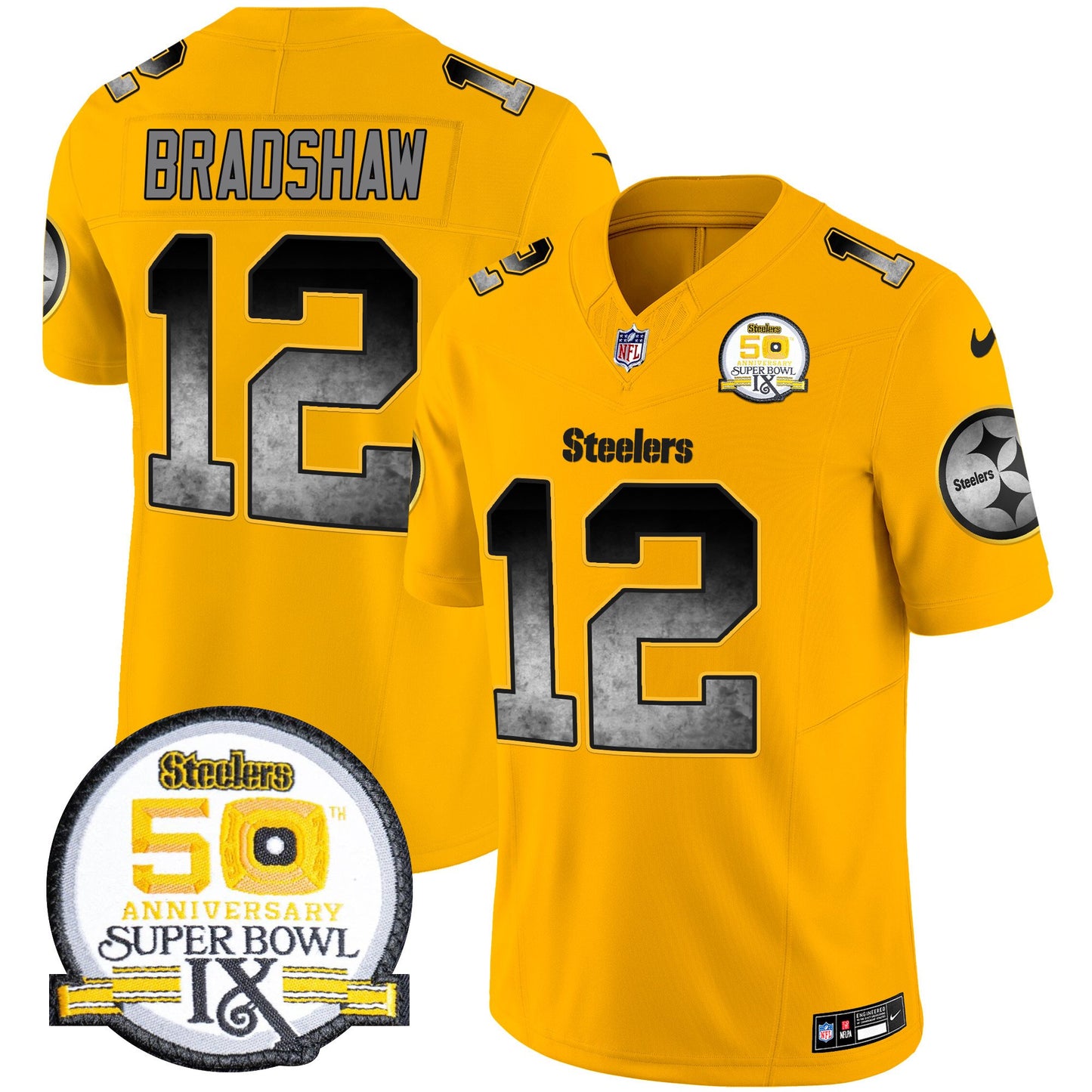 Steelers Arch Smoke 50th Anniversary Of Super Bowl IX Patch Vapor Limited Jersey - All Stitched