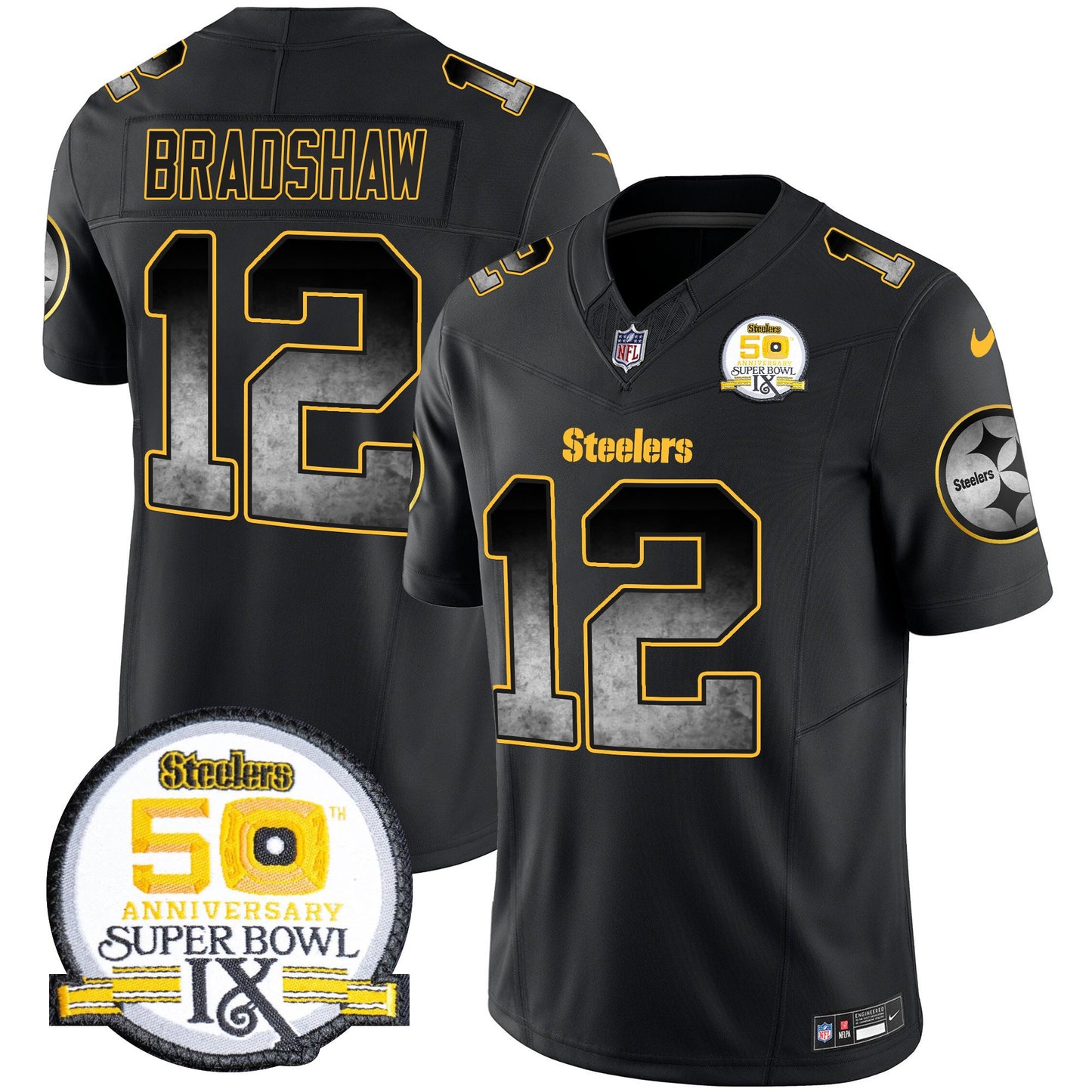 Steelers Arch Smoke 50th Anniversary Of Super Bowl IX Patch Vapor Limited Jersey - All Stitched