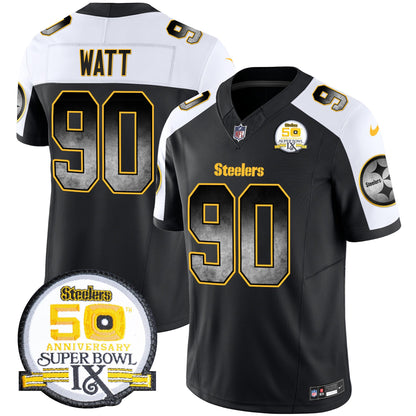 Steelers Arch Smoke 50th Anniversary Of Super Bowl IX Patch Vapor Limited Jersey - All Stitched