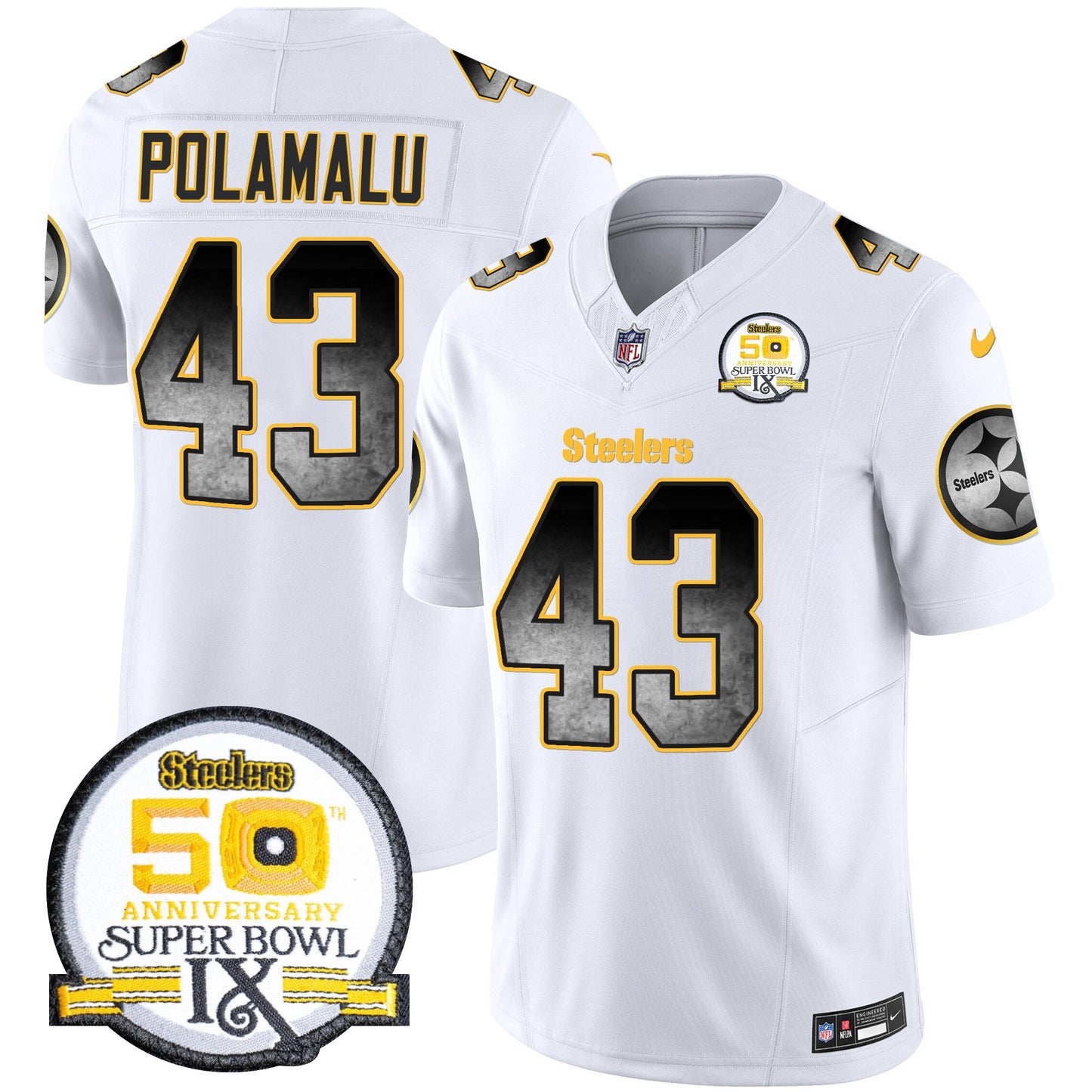 Steelers Arch Smoke 50th Anniversary Of Super Bowl IX Patch Vapor Limited Jersey - All Stitched