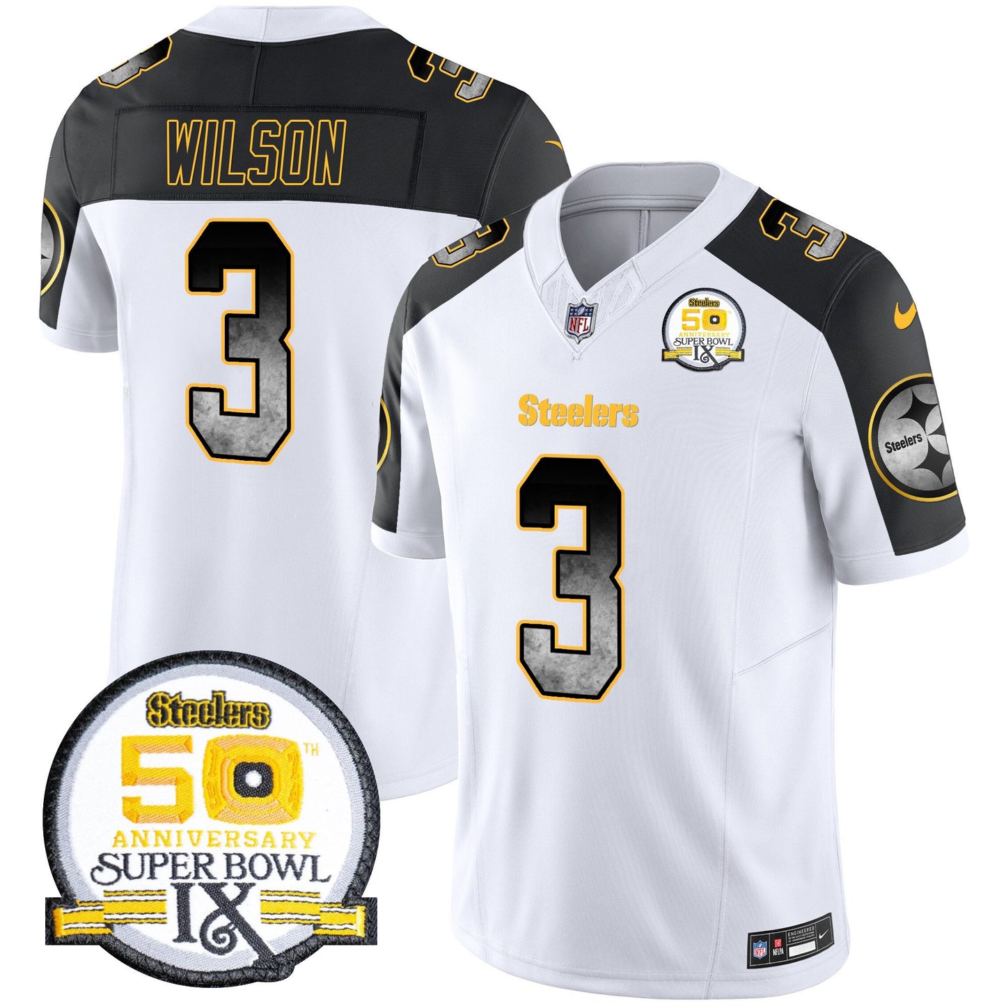 Steelers Arch Smoke 50th Anniversary Of Super Bowl IX Patch Vapor Limited Jersey - All Stitched