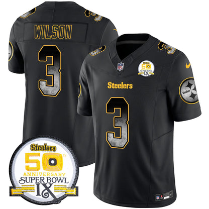 Steelers Arch Smoke 50th Anniversary Of Super Bowl IX Patch Vapor Limited Jersey - All Stitched