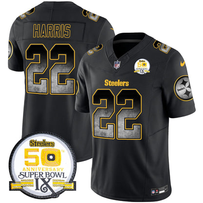 Steelers Arch Smoke 50th Anniversary Of Super Bowl IX Patch Vapor Limited Jersey - All Stitched