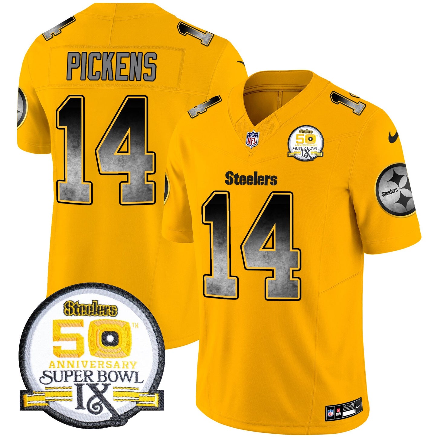 Steelers Arch Smoke 50th Anniversary Of Super Bowl IX Patch Vapor Limited Jersey - All Stitched