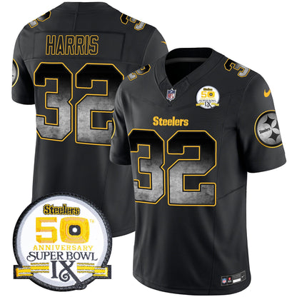 Steelers Arch Smoke 50th Anniversary Of Super Bowl IX Patch Vapor Limited Jersey - All Stitched