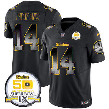 Steelers Arch Smoke 50th Anniversary Of Super Bowl IX Patch Vapor Limited Jersey - All Stitched