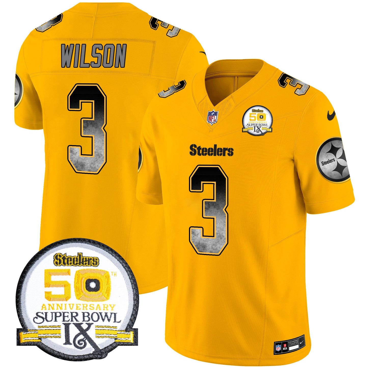 Steelers Arch Smoke 50th Anniversary Of Super Bowl IX Patch Vapor Limited Jersey - All Stitched