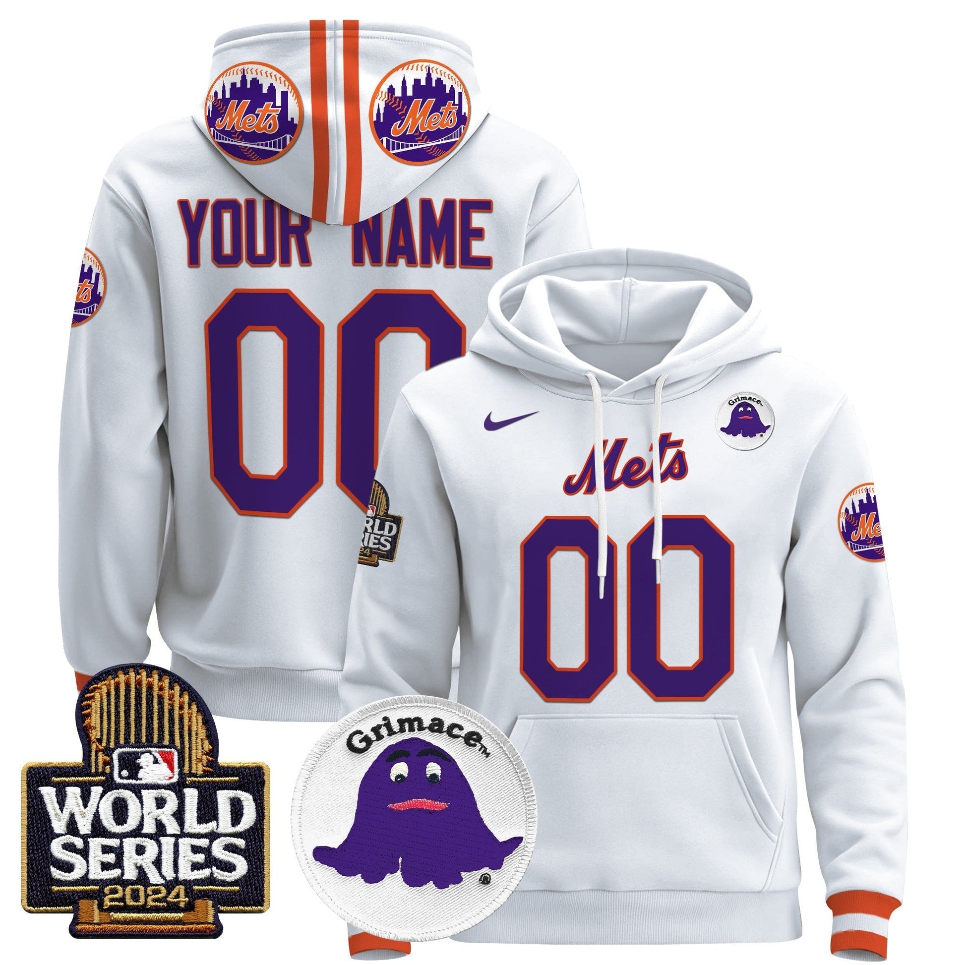 Mets Grimace 2024 World Series Custom Pullover Hoodie