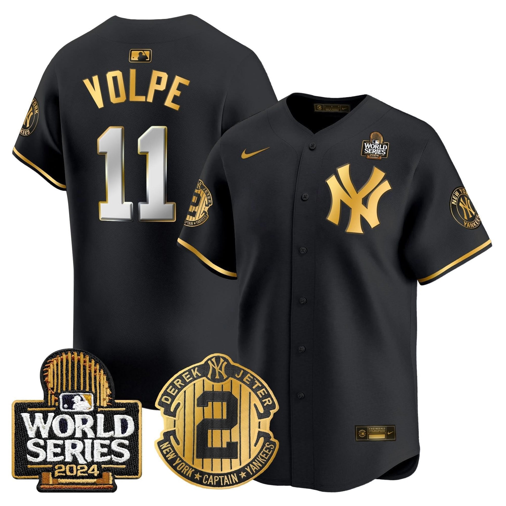 Men's Yankees Derek Jeter Patch 2024 World Series Vapor Premier Limited Jersey - All Stitched