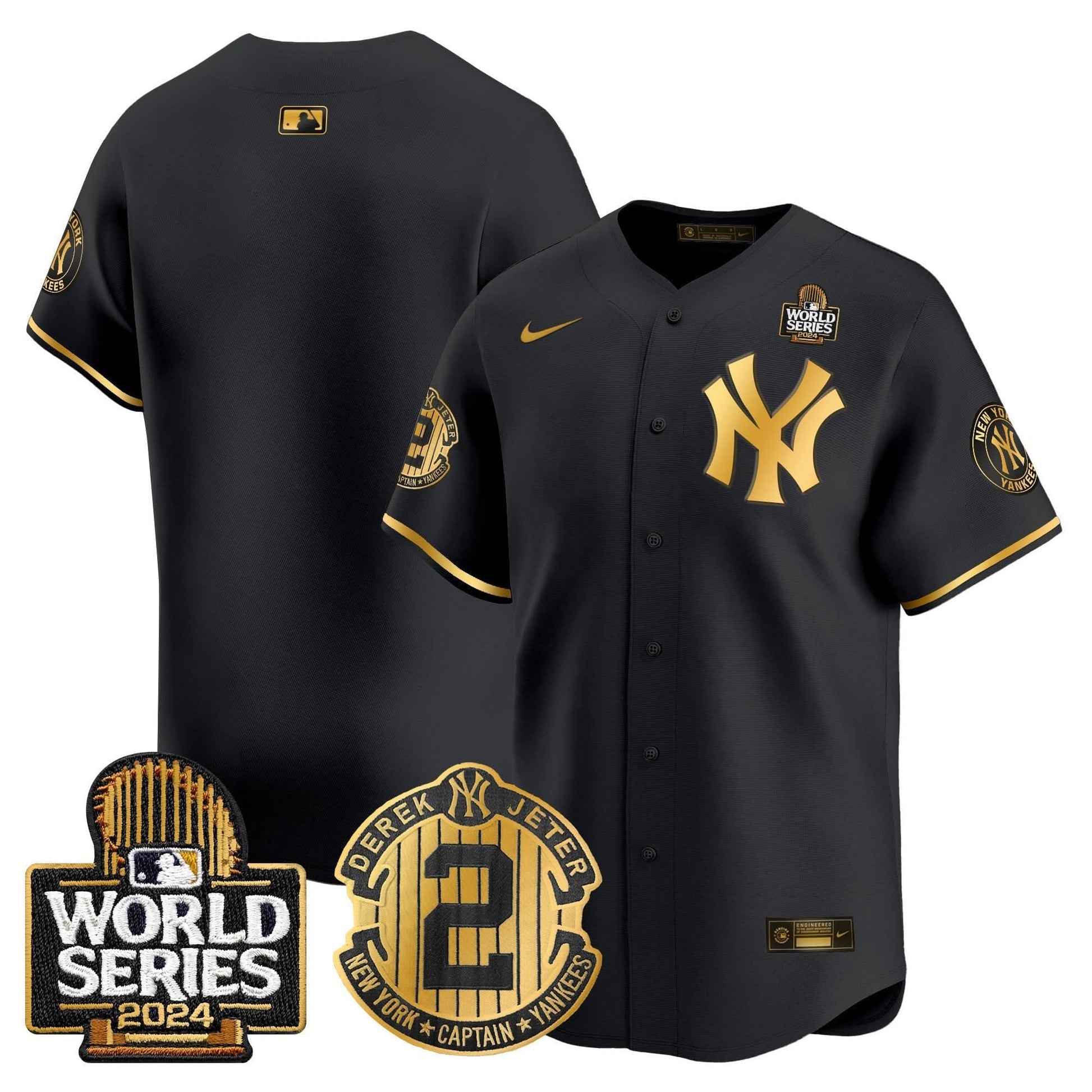 Men's Yankees Derek Jeter Patch 2024 World Series Vapor Premier Limited Jersey - All Stitched