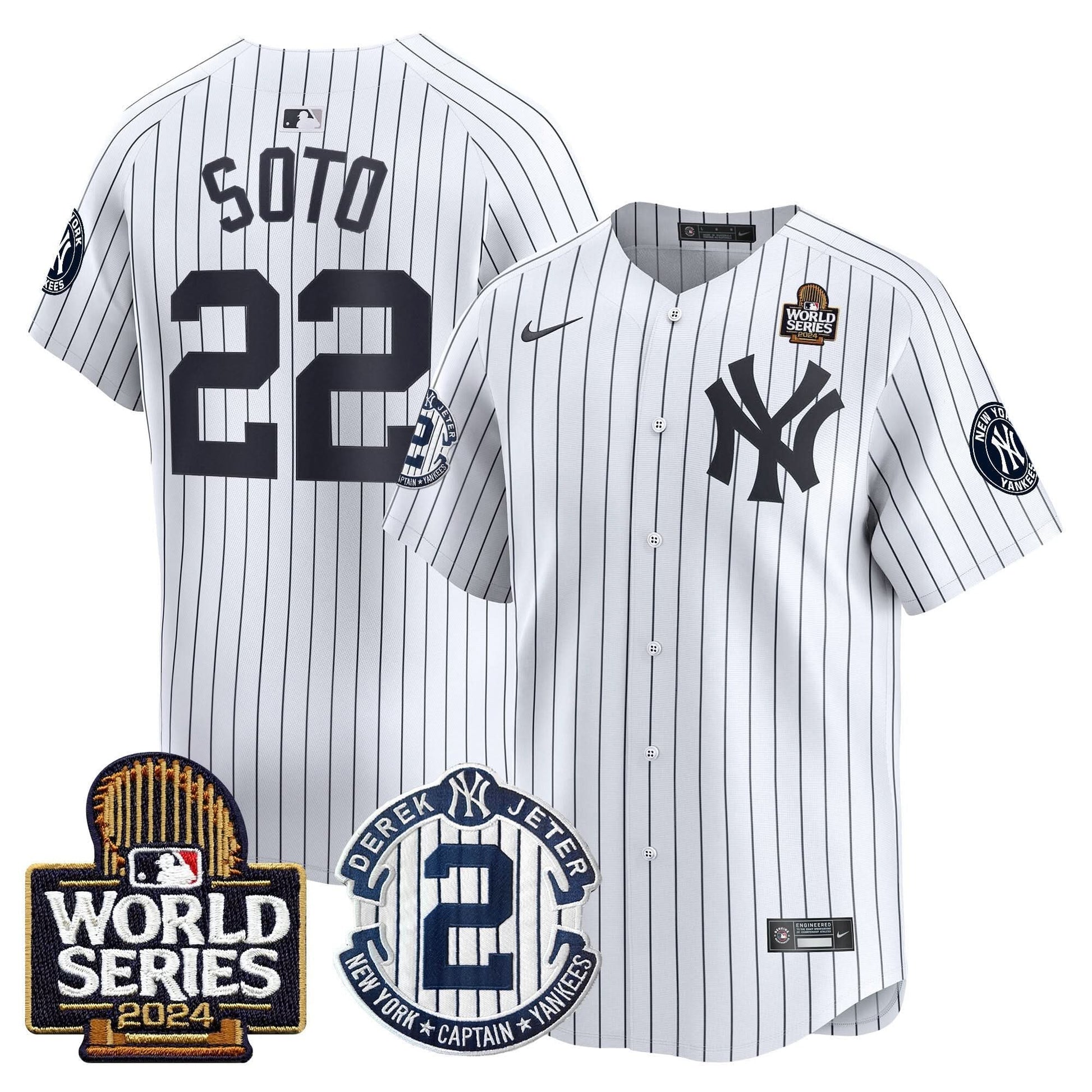 Men's Yankees Derek Jeter Patch 2024 World Series Vapor Premier Limited Jersey - All Stitched