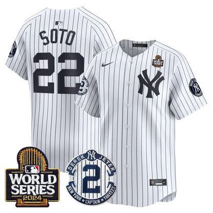 Men's Yankees Derek Jeter Patch 2024 World Series Vapor Premier Limited Jersey - All Stitched