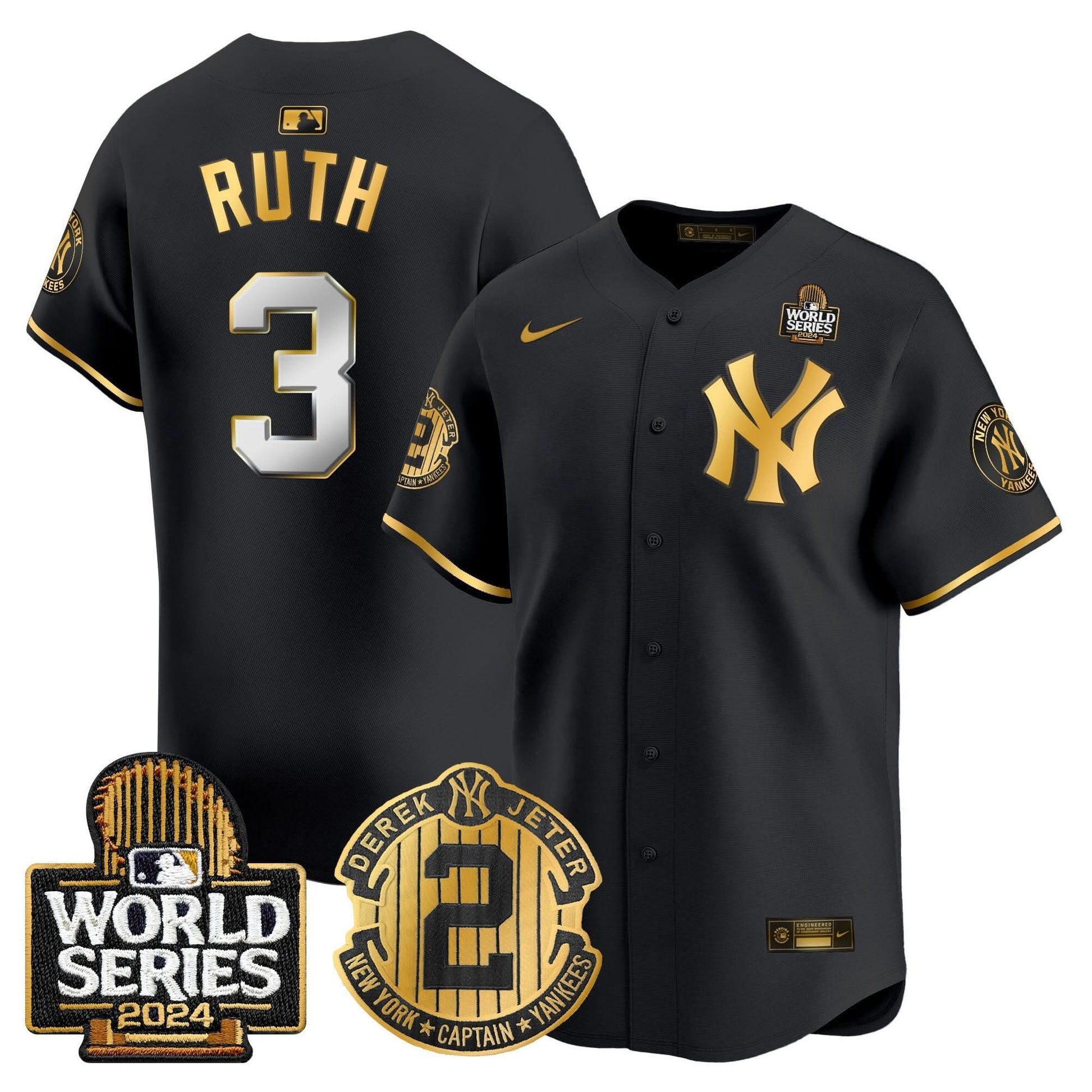 Men's Yankees Derek Jeter Patch 2024 World Series Vapor Premier Limited Jersey - All Stitched