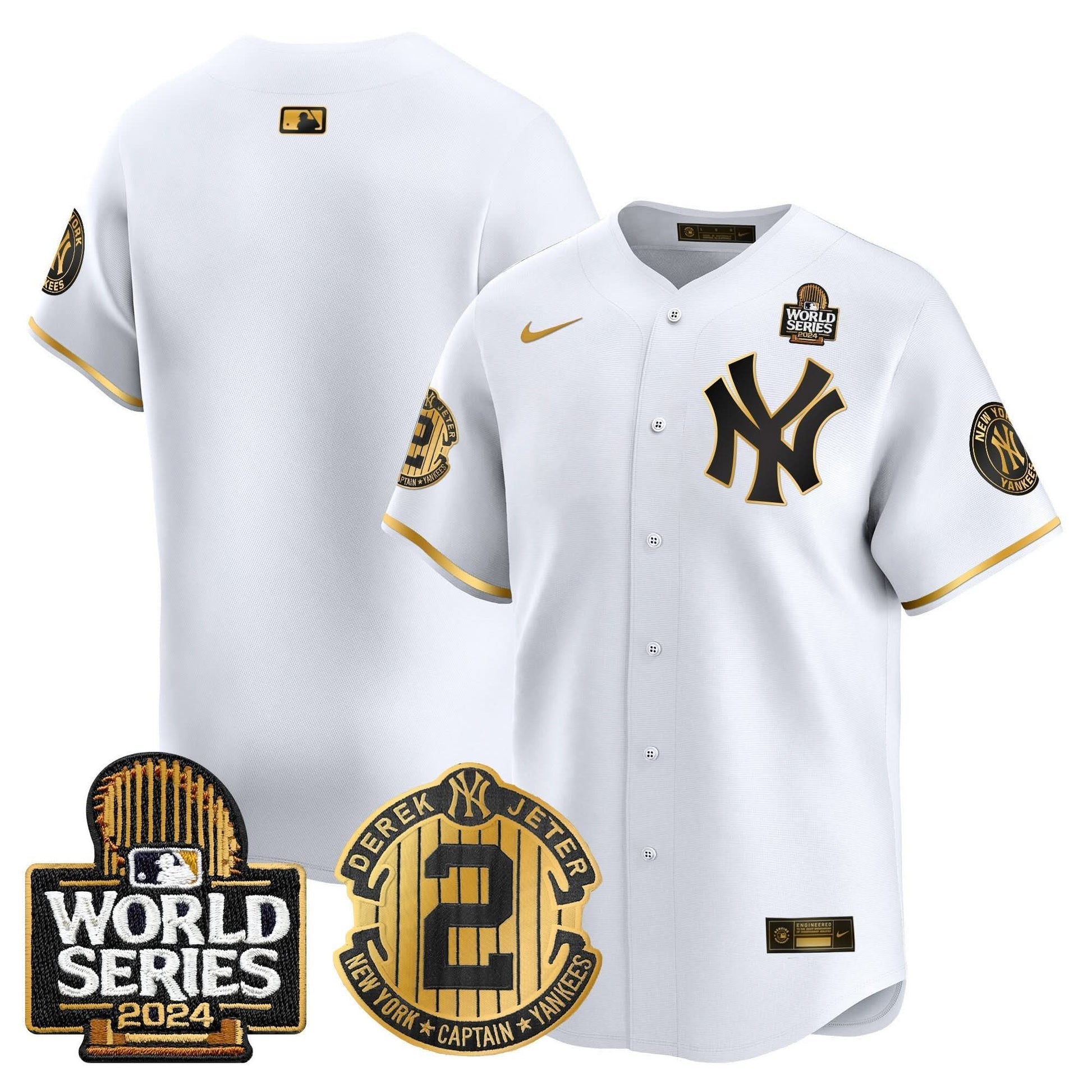 Men's Yankees Derek Jeter Patch 2024 World Series Vapor Premier Limited Jersey - All Stitched