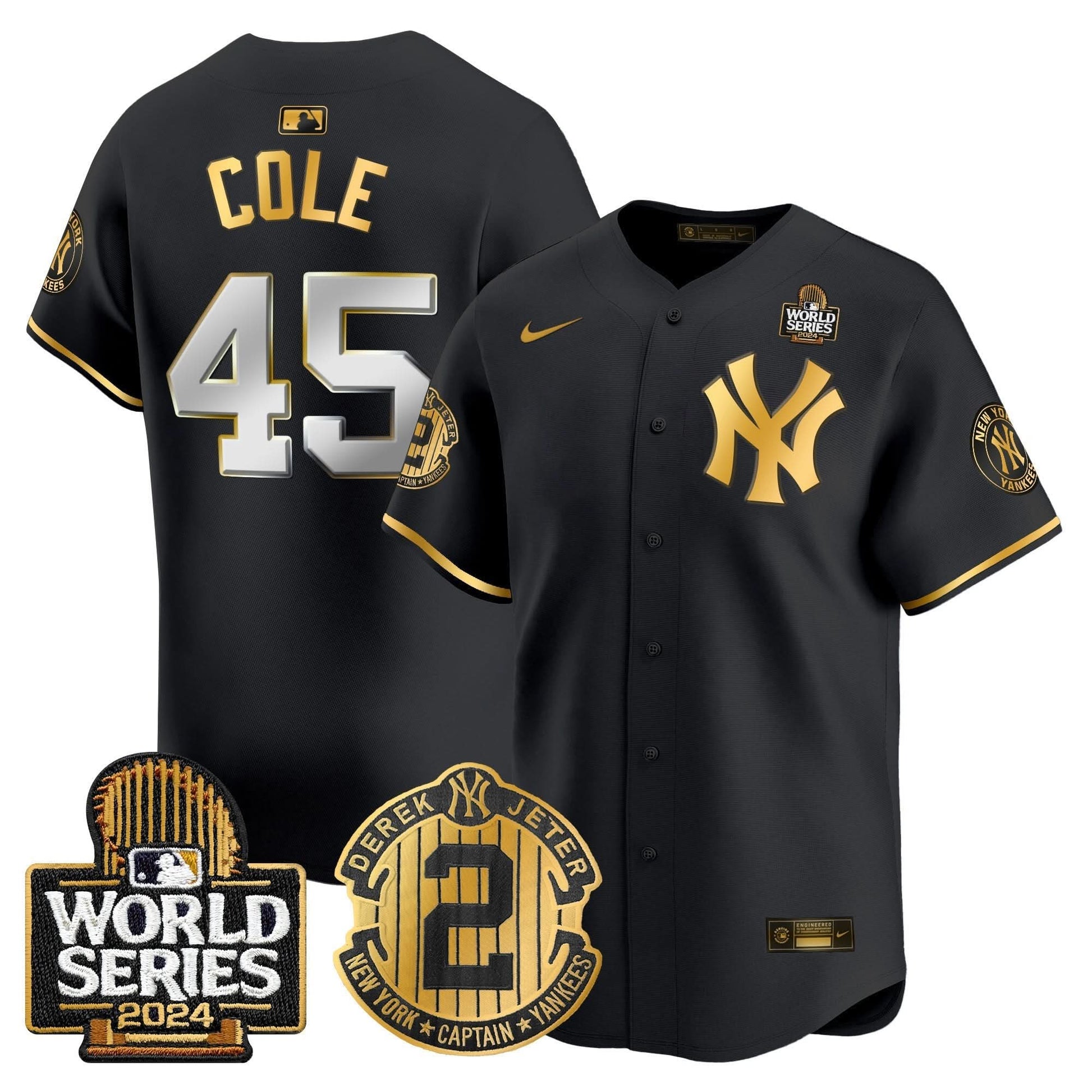Men's Yankees Derek Jeter Patch 2024 World Series Vapor Premier Limited Jersey - All Stitched