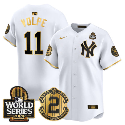 Men's Yankees Derek Jeter Patch 2024 World Series Vapor Premier Limited Jersey - All Stitched