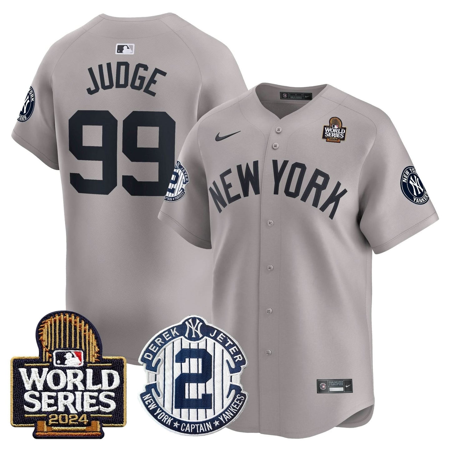 Men's Yankees Derek Jeter Patch 2024 World Series Vapor Premier Limited Jersey - All Stitched