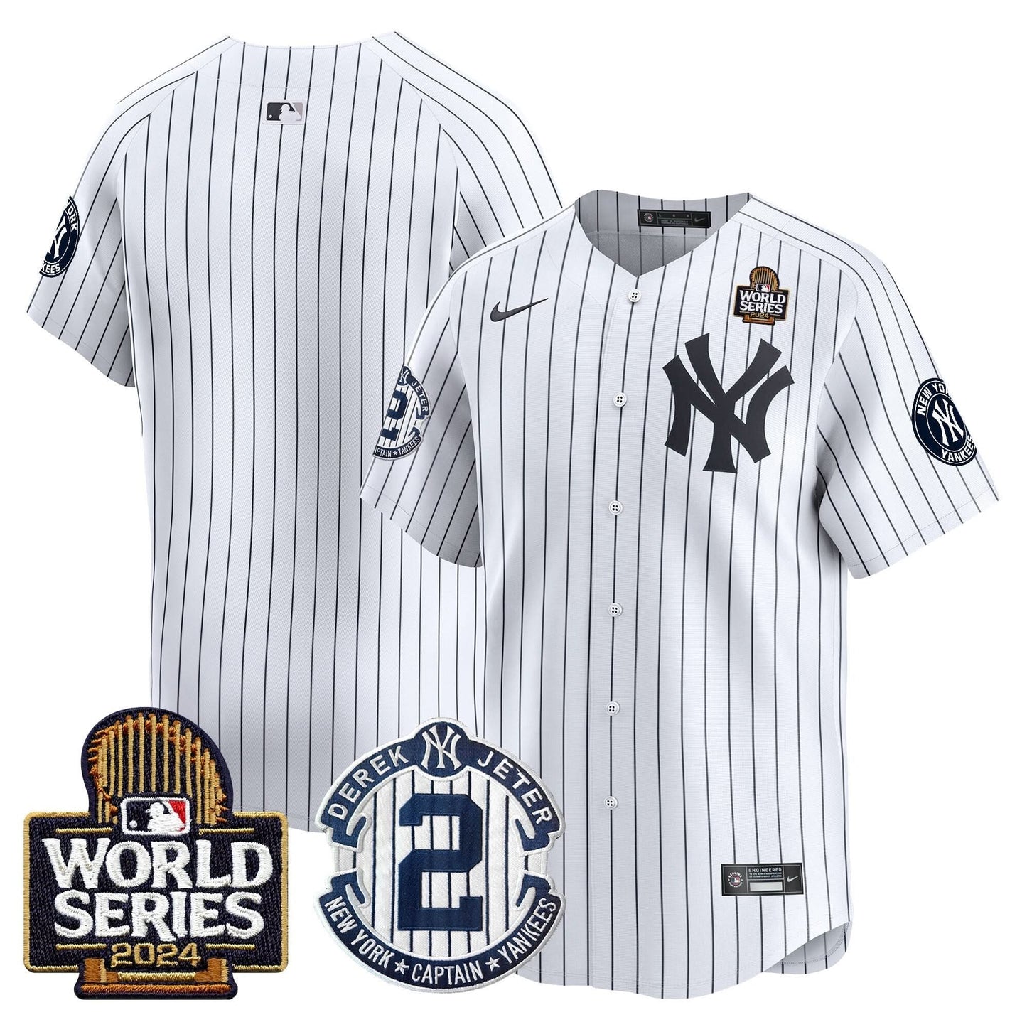 Men's Yankees Derek Jeter Patch 2024 World Series Vapor Premier Limited Jersey - All Stitched