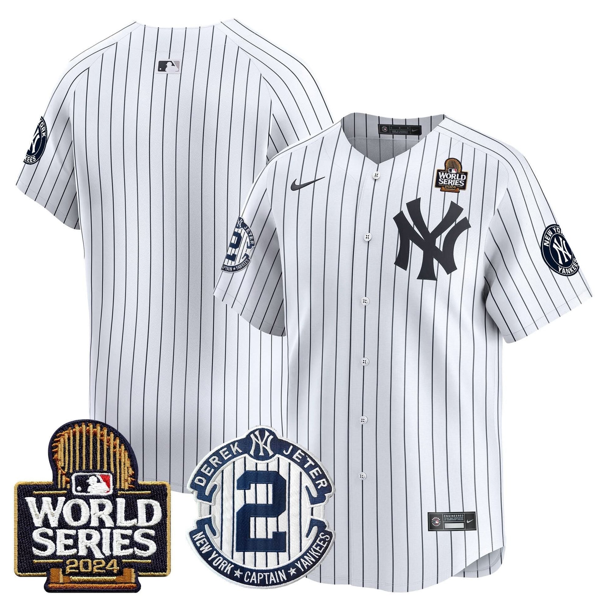 Men's Yankees Derek Jeter Patch 2024 World Series Vapor Premier Limited Jersey - All Stitched