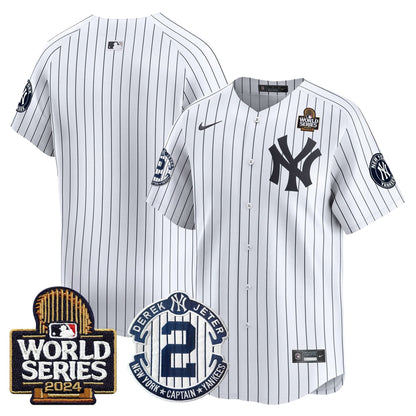 Men's Yankees Derek Jeter Patch 2024 World Series Vapor Premier Limited Jersey - All Stitched