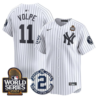 Men's Yankees Derek Jeter Patch 2024 World Series Vapor Premier Limited Jersey - All Stitched