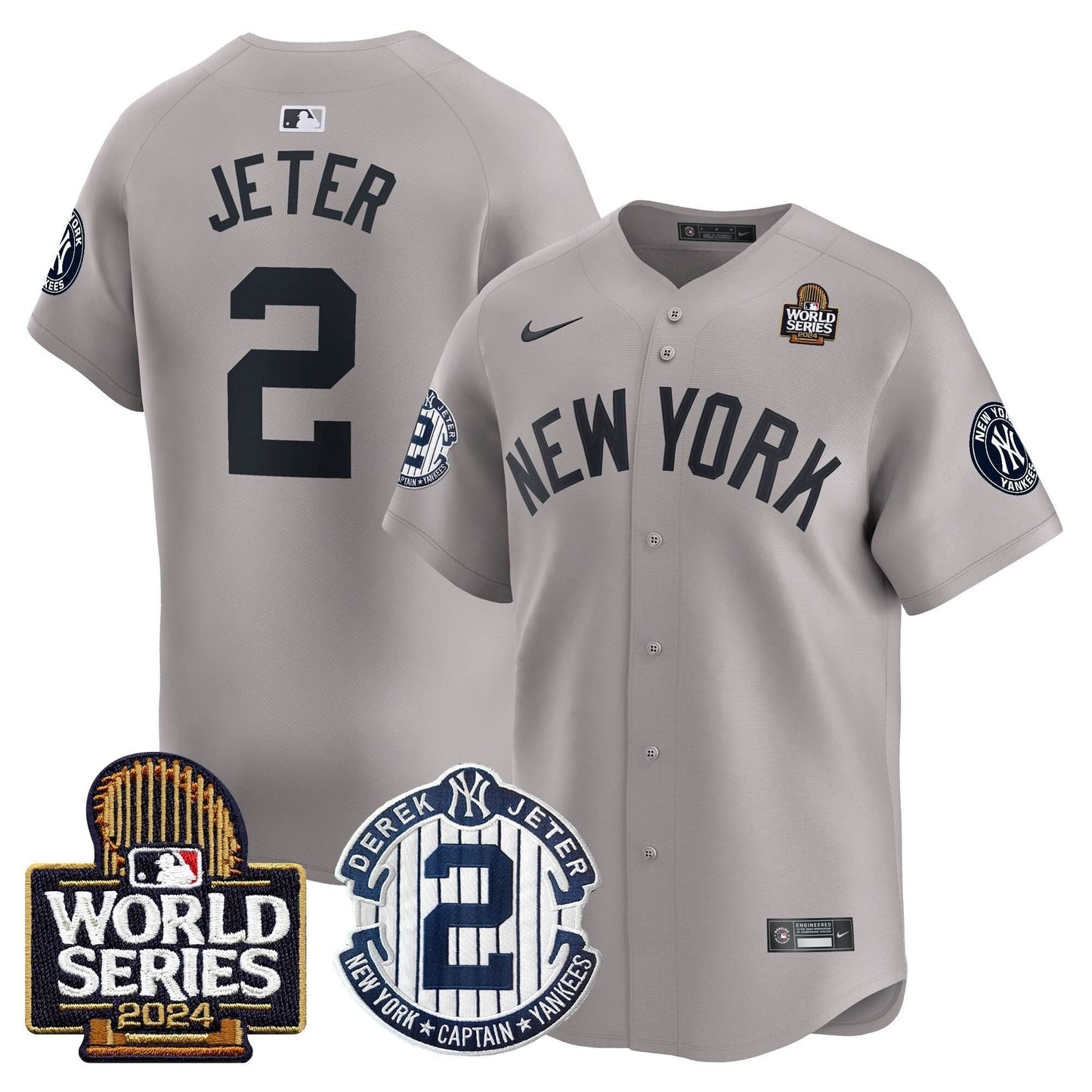 Men's Yankees Derek Jeter Patch 2024 World Series Vapor Premier Limited Jersey - All Stitched