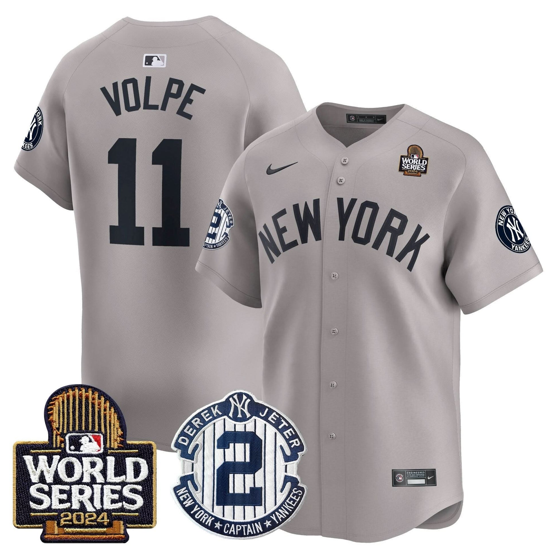 Men's Yankees Derek Jeter Patch 2024 World Series Vapor Premier Limited Jersey - All Stitched