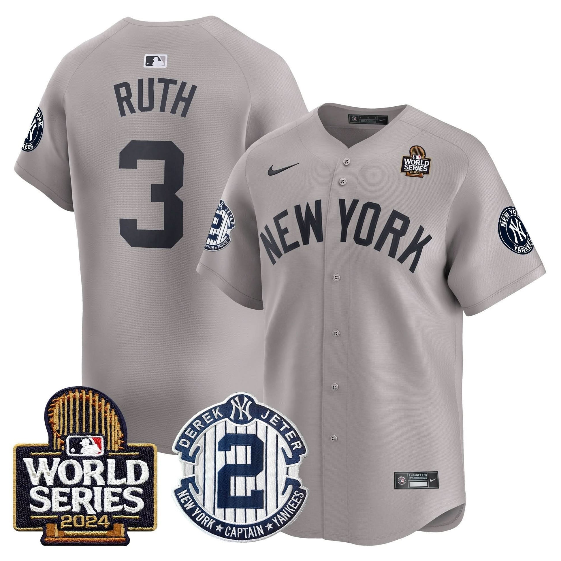 Men's Yankees Derek Jeter Patch 2024 World Series Vapor Premier Limited Jersey - All Stitched