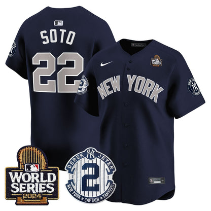 Men's Yankees Derek Jeter Patch 2024 World Series Vapor Premier Limited Jersey - All Stitched