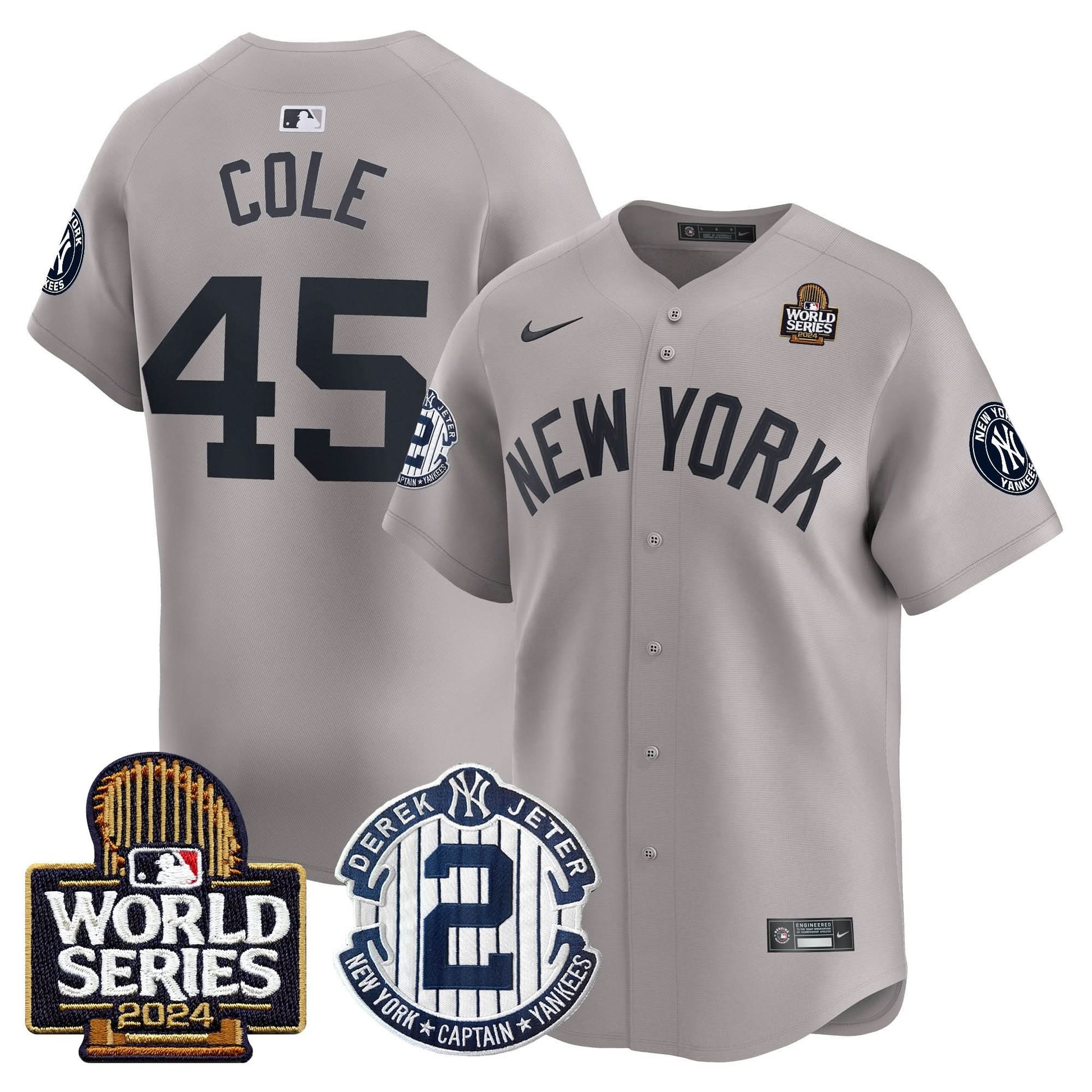 Men's Yankees Derek Jeter Patch 2024 World Series Vapor Premier Limited Jersey - All Stitched