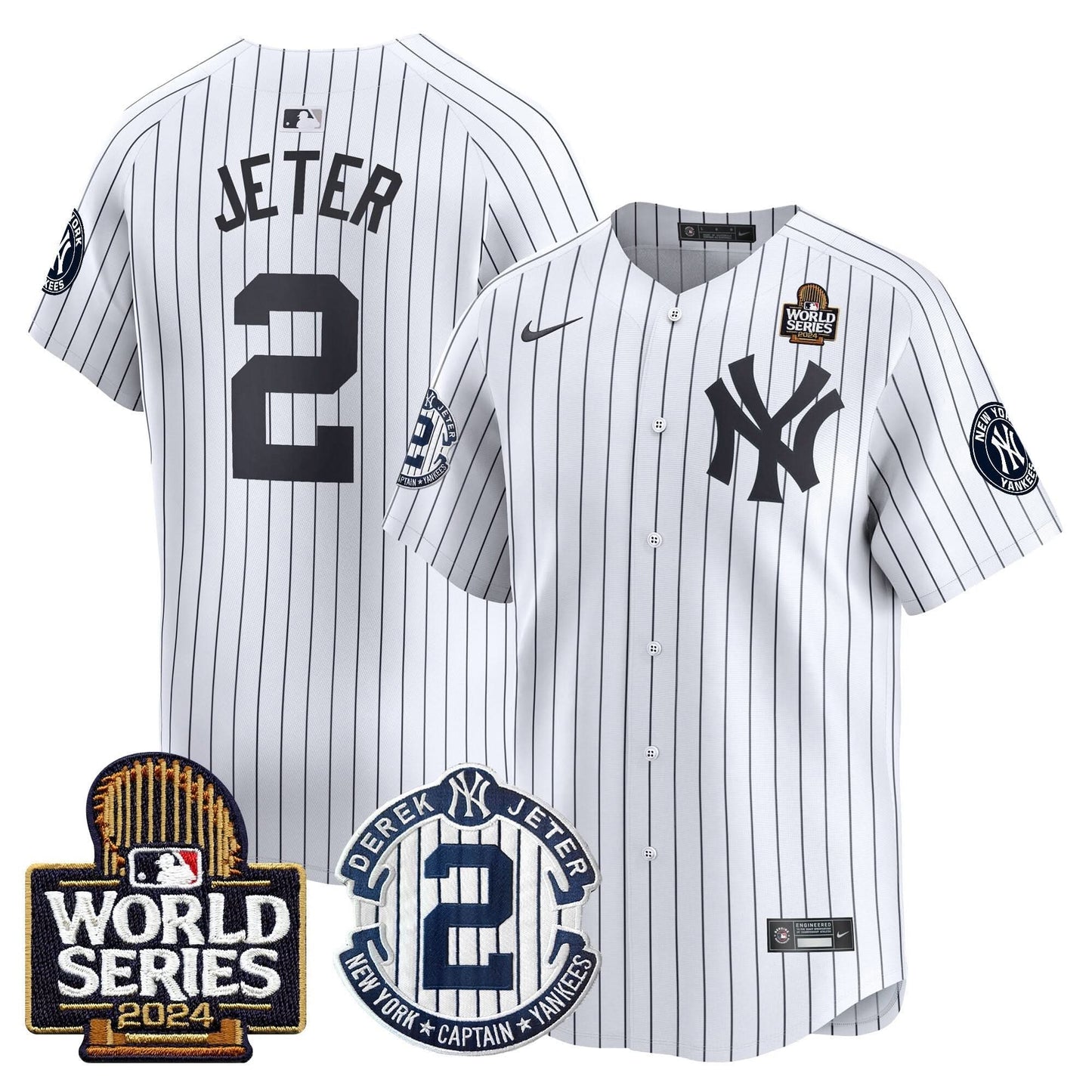 Men's Yankees Derek Jeter Patch 2024 World Series Vapor Premier Limited Jersey - All Stitched