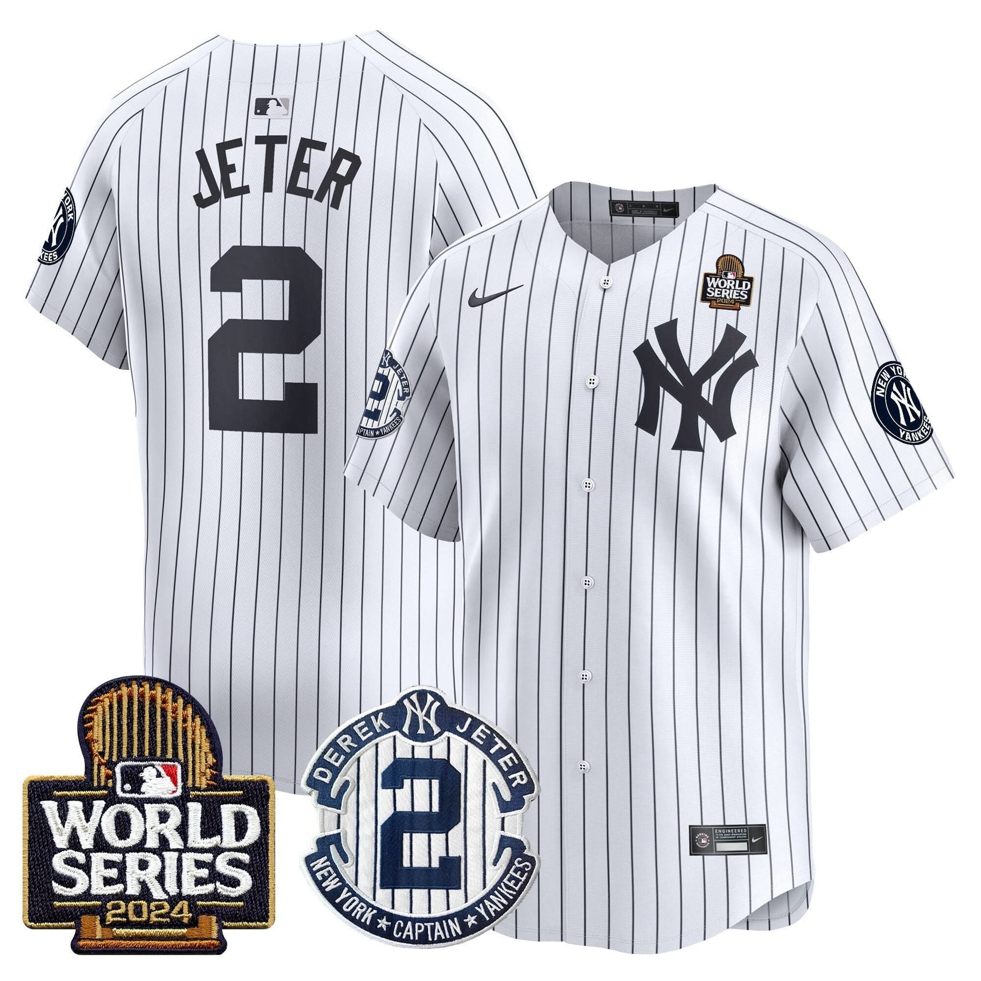 Men's Yankees Derek Jeter Patch 2024 World Series Vapor Premier Limited Jersey - All Stitched