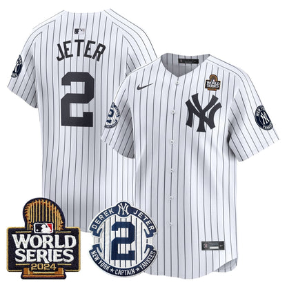 Men's Yankees Derek Jeter Patch 2024 World Series Vapor Premier Limited Jersey - All Stitched