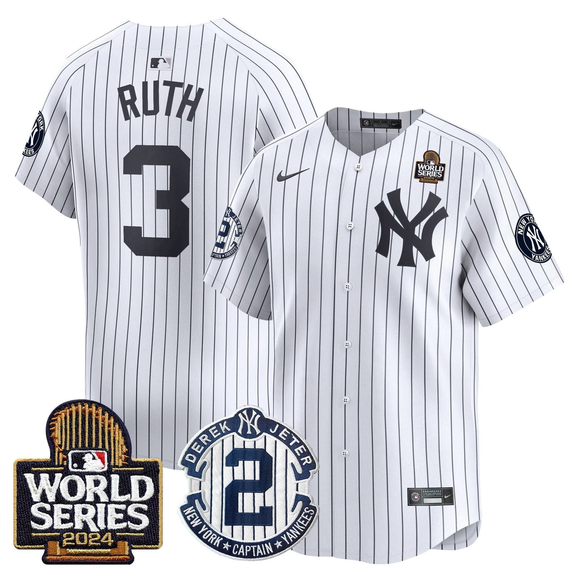Men's Yankees Derek Jeter Patch 2024 World Series Vapor Premier Limited Jersey - All Stitched