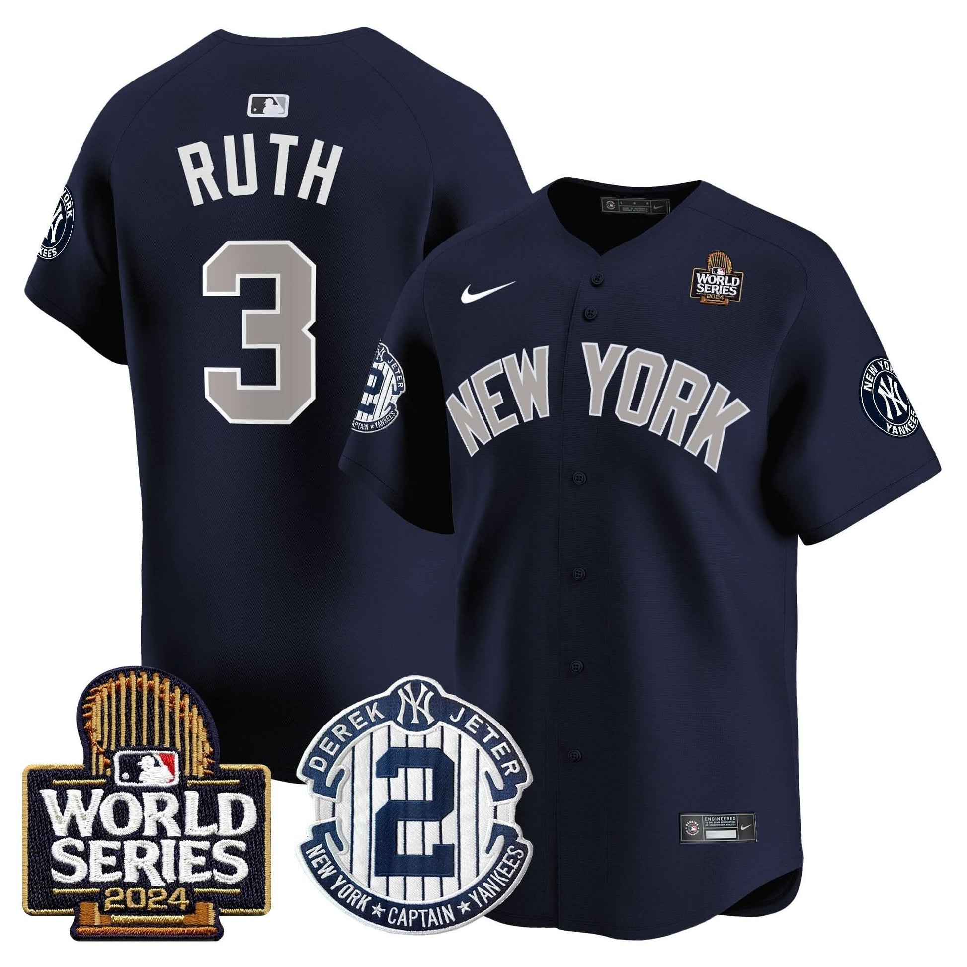 Men's Yankees Derek Jeter Patch 2024 World Series Vapor Premier Limited Jersey - All Stitched