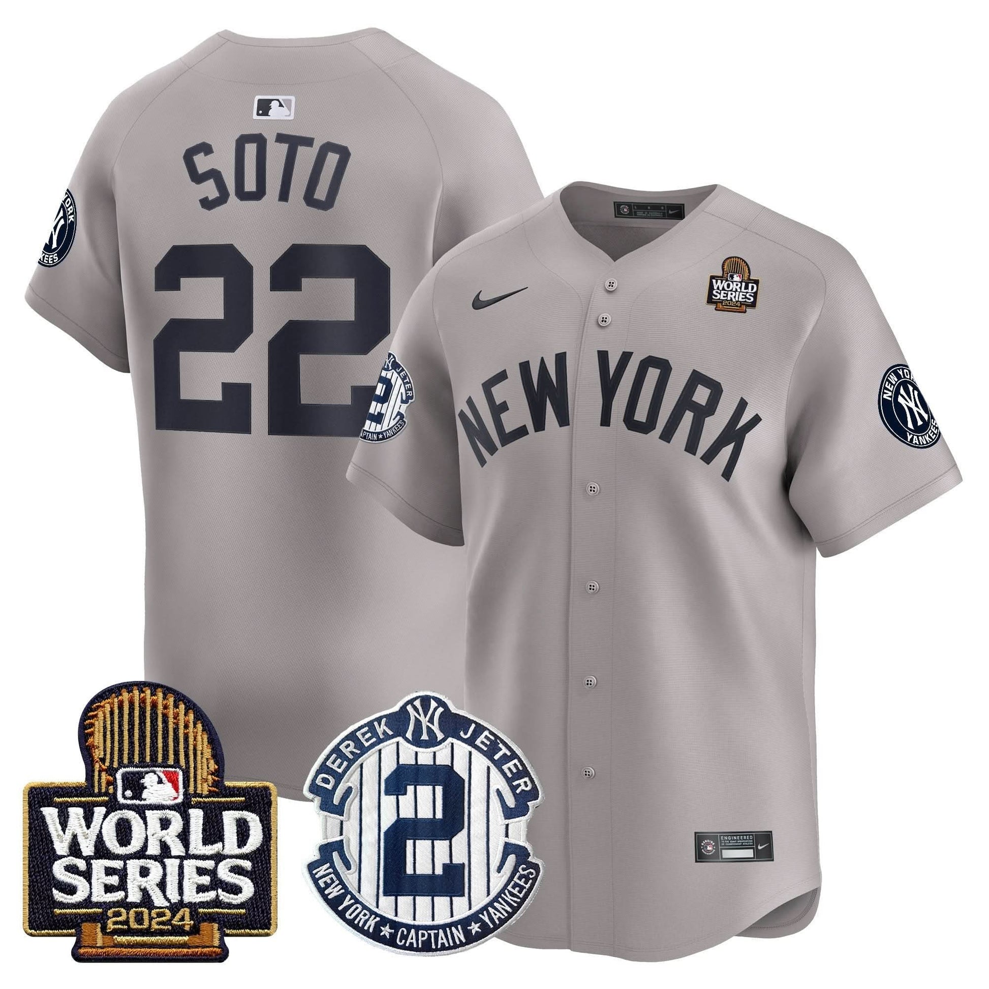 Men's Yankees Derek Jeter Patch 2024 World Series Vapor Premier Limited Jersey - All Stitched