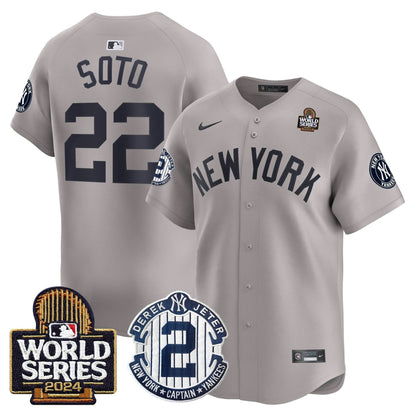 Men's Yankees Derek Jeter Patch 2024 World Series Vapor Premier Limited Jersey - All Stitched