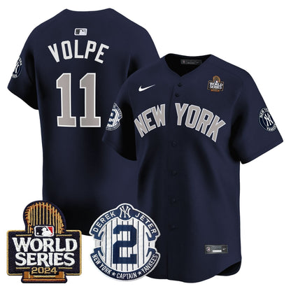 Men's Yankees Derek Jeter Patch 2024 World Series Vapor Premier Limited Jersey - All Stitched