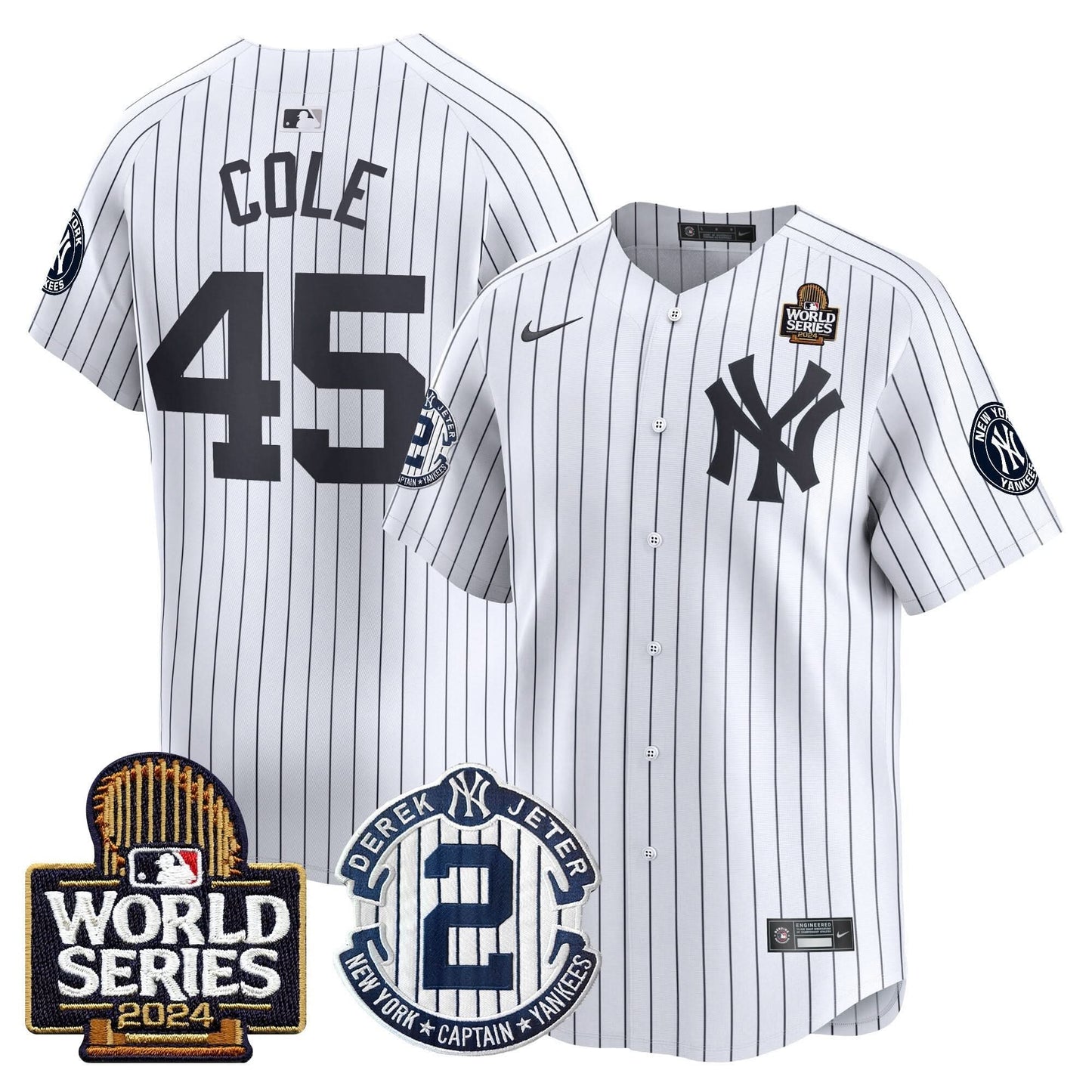 Men's Yankees Derek Jeter Patch 2024 World Series Vapor Premier Limited Jersey - All Stitched