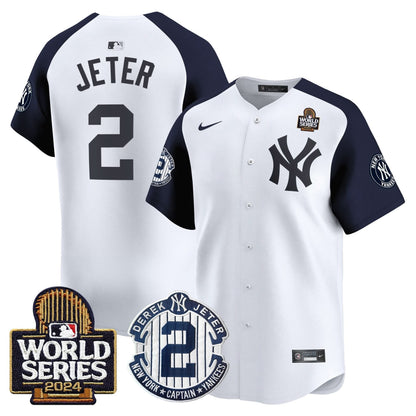Men's Yankees Derek Jeter Patch 2024 World Series Vapor Premier Limited Jersey - All Stitched