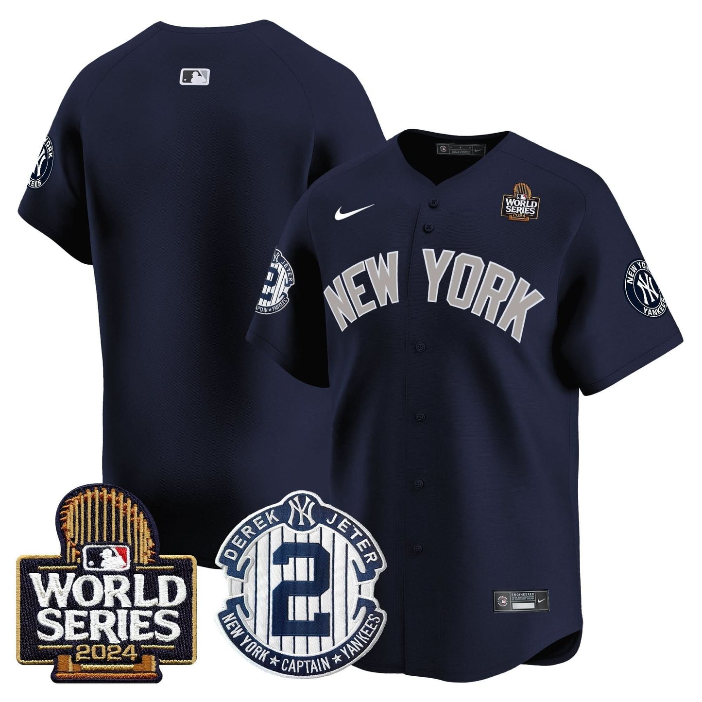 Men's Yankees Derek Jeter Patch 2024 World Series Vapor Premier Limited Jersey - All Stitched