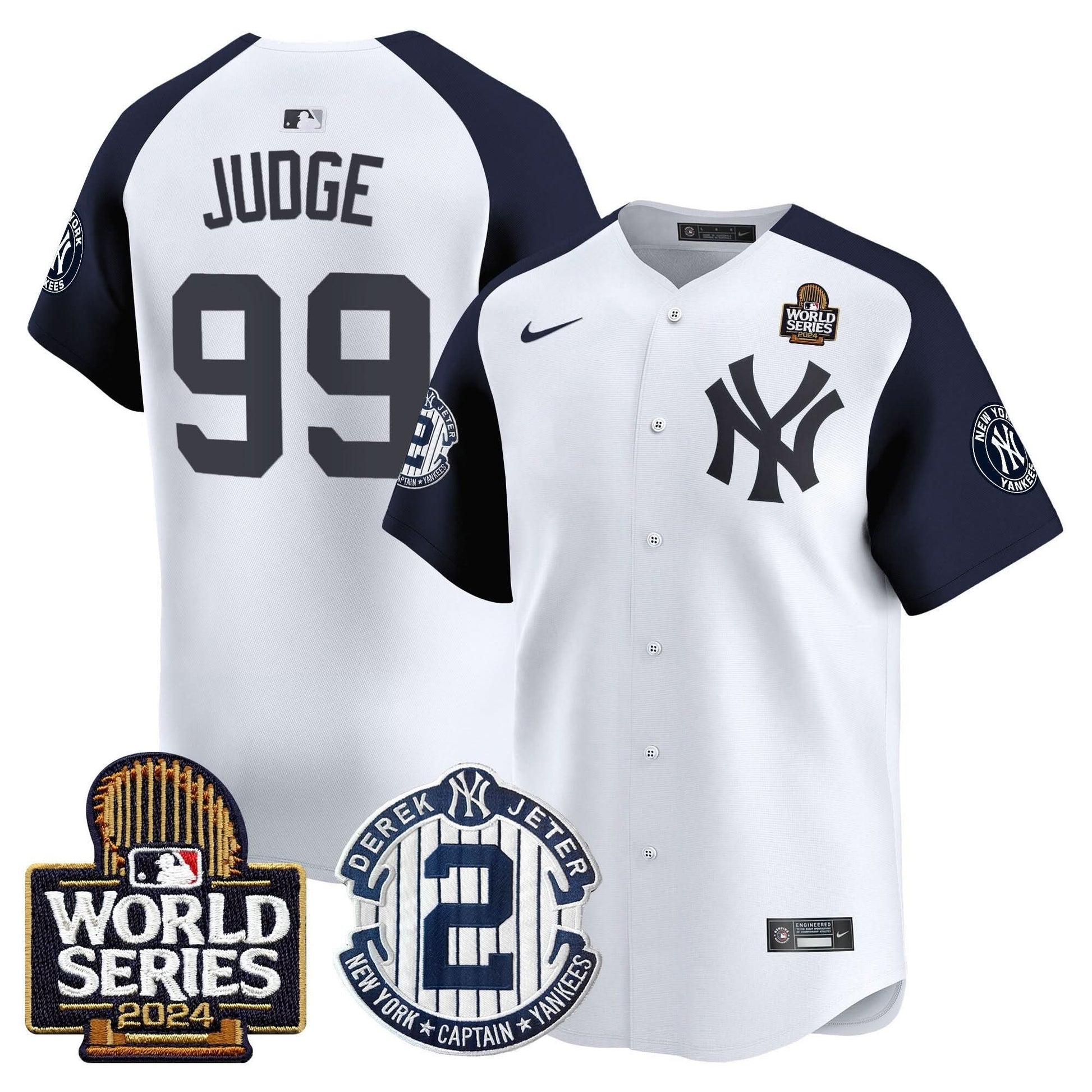 Men's Yankees Derek Jeter Patch 2024 World Series Vapor Premier Limited Jersey - All Stitched