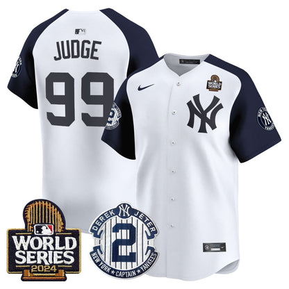 Men's Yankees Derek Jeter Patch 2024 World Series Vapor Premier Limited Jersey - All Stitched