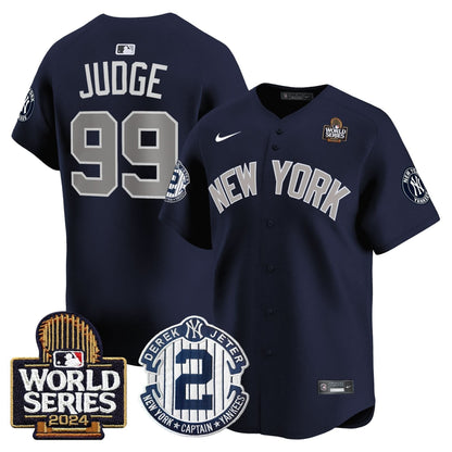 Men's Yankees Derek Jeter Patch 2024 World Series Vapor Premier Limited Jersey - All Stitched